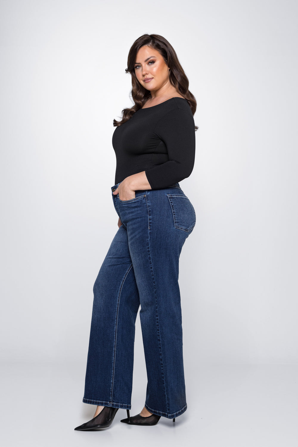Fox Factor Dakota Eden Blue Wide Leg Jeans for Curves L32 main image 0